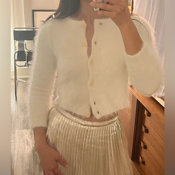 Angel mohair mini cropped cardigan off white ivory XS - Picture 2 of 11